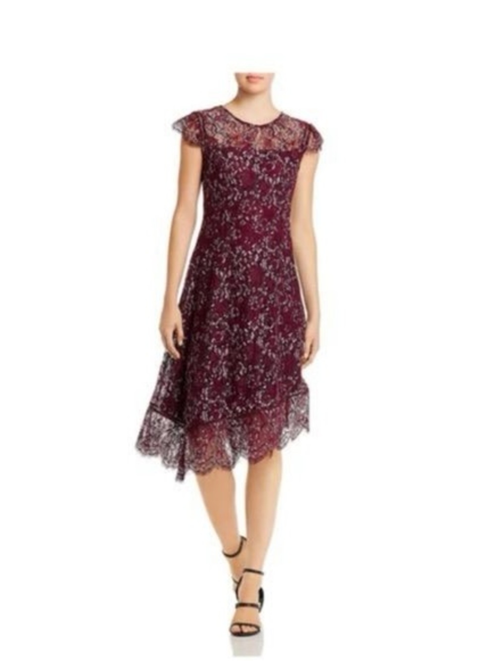 Donna Karan New York Magenta Floral Lace Asymmetrical Handkerchief Hem Dress 2